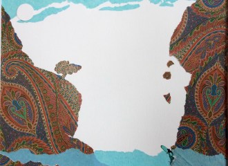 Dire Straits, from the Odyssey, mixed paper collage 20" x 16", framed