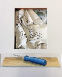 House + Work = Home, dimensional paper assemblage, watercolor