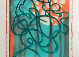 Tangle 1 Orange/Turquoise, mixed papers, layered.