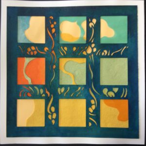 Nine Clouds with Flowers, mixed cut and painted papers