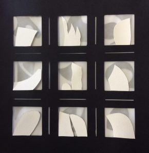 Dolmens, mixed and layered cut papers,12' x12"