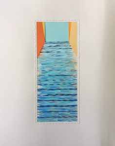 Canal, mixed paper assemblage, watercolor, thread.