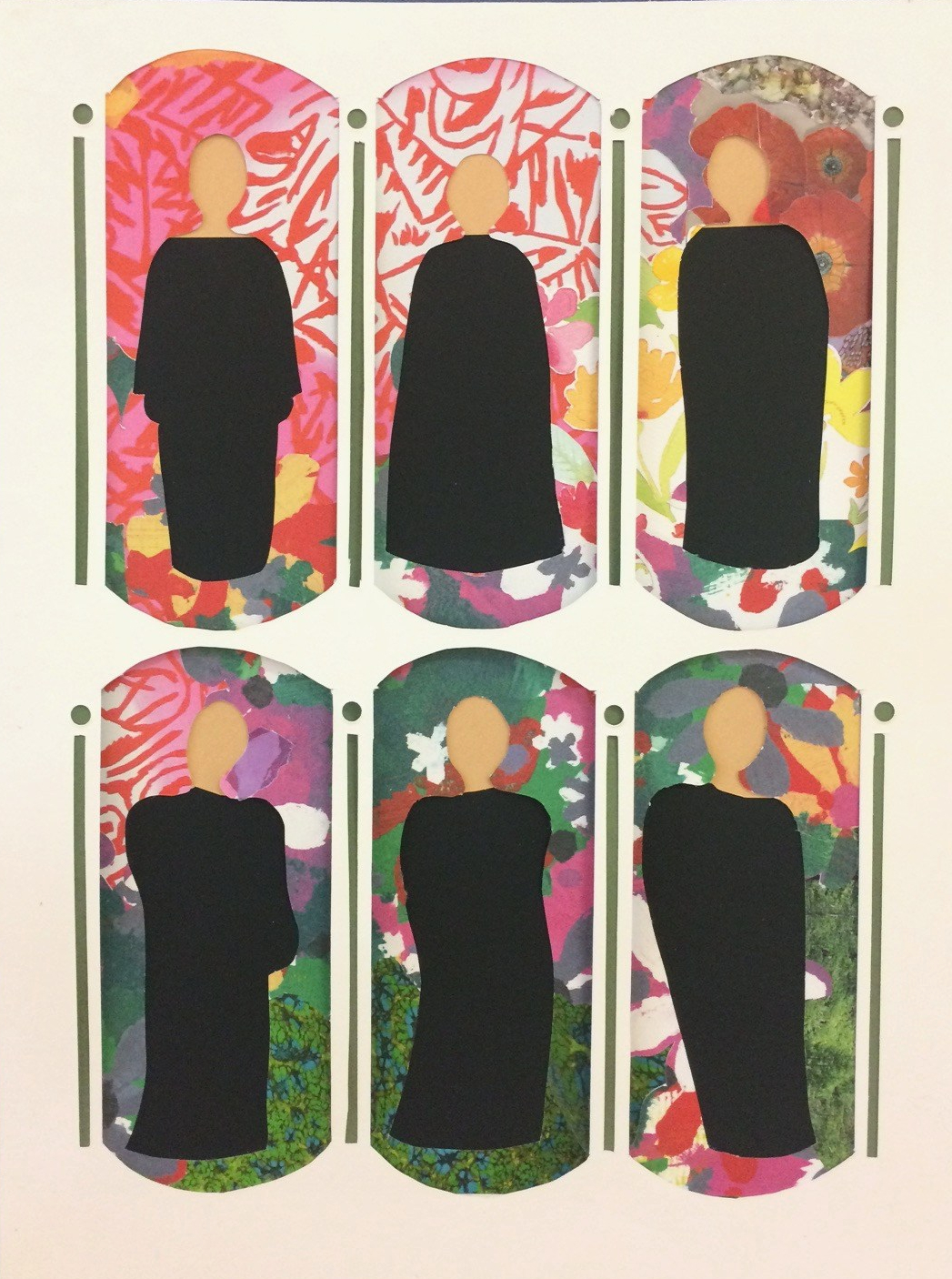"Nuns in a garden", cut and layered papers, 11" x 14.5"
