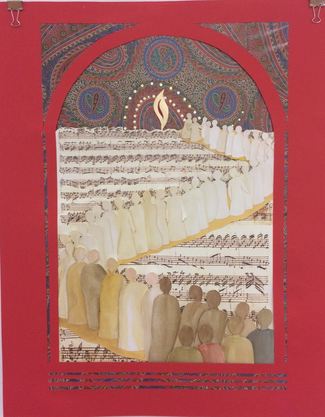 "Road to Sanctuary", cut and layered papers, 11" x 14.5"