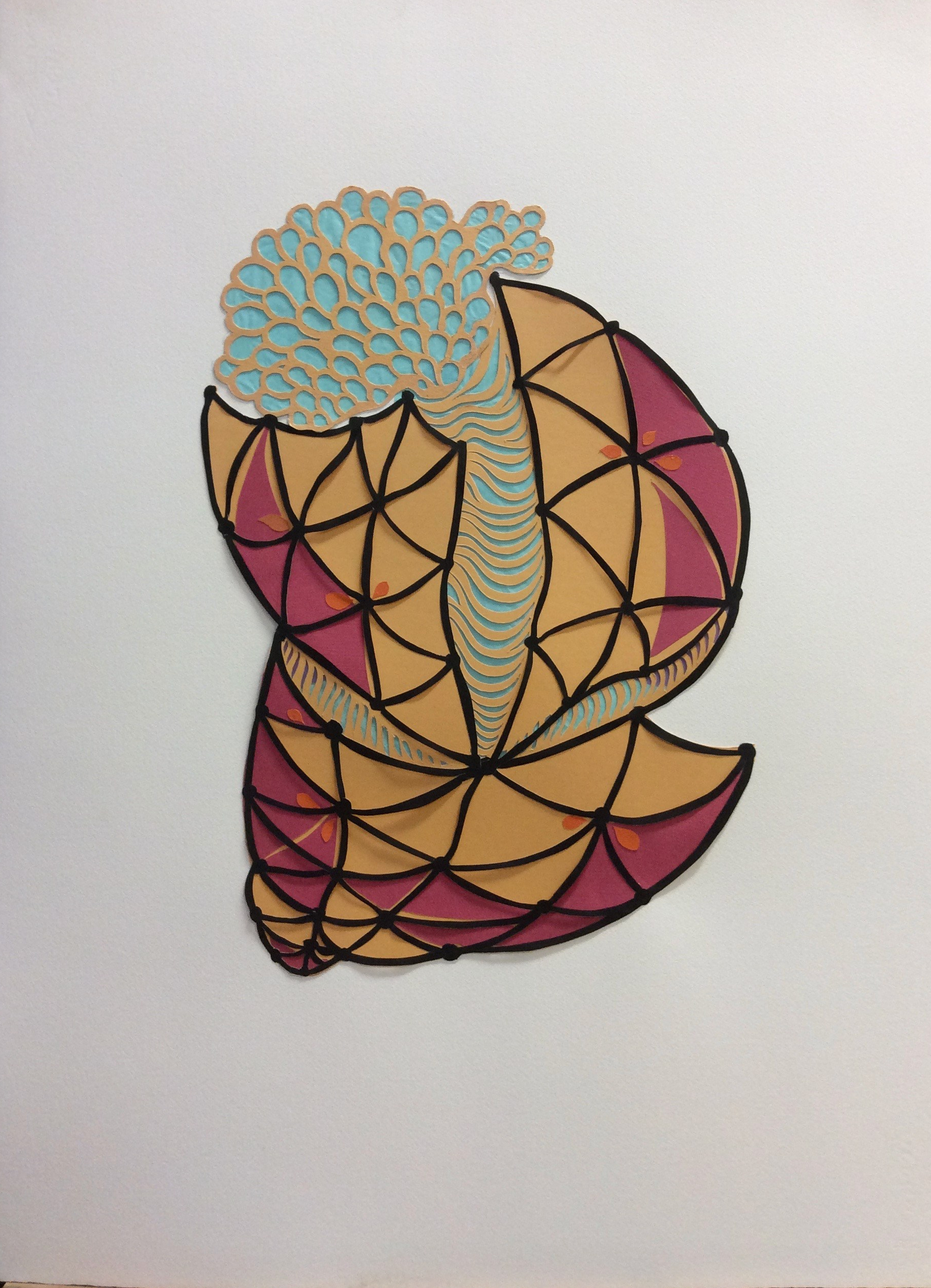 "Pod", cut and layered papers, 22" x 30"