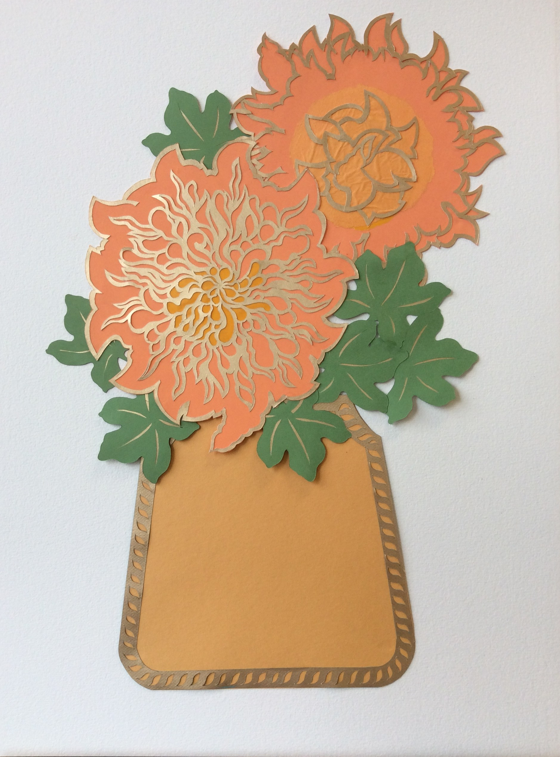 "Blousy Chrysanthemums", cut and layered papers, 22" x 30"